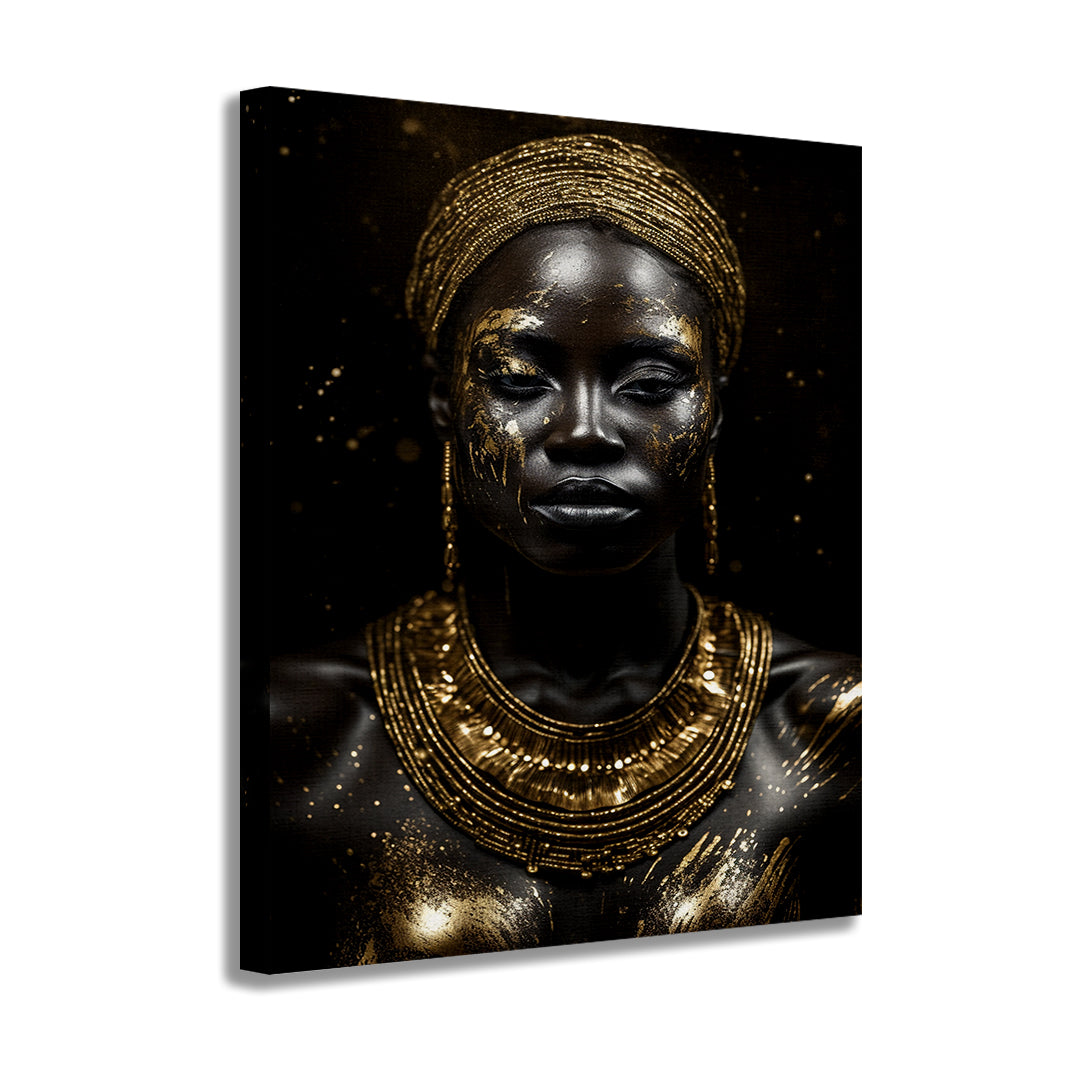 Canvas | Africana | Mujer | Guerrera | Decoración | Impresion Digital | Arte | Color | Dorado | Cuadro | Listo para Colgar | Varias Medidas | Minimalista Hogareño | Para Sala, Oficina, Hogar