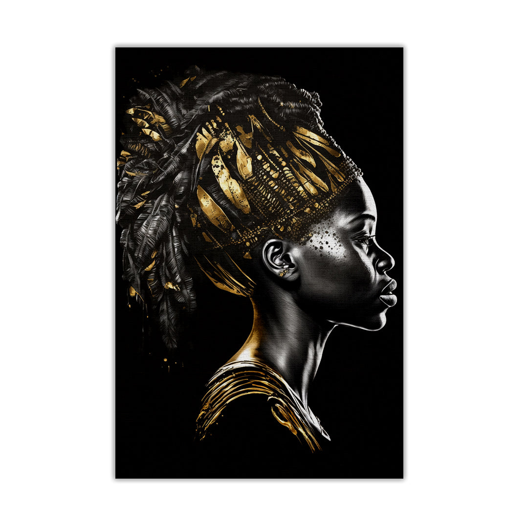 Canvas | Africana | Mujer | Perfil | Decoración | Impresion Digital | Arte | Color | Listo para Colgar | Varias Medidas | Minimalista Hogareño | Retrato Femenino | Tonos Dorados | Diseño Perfecto