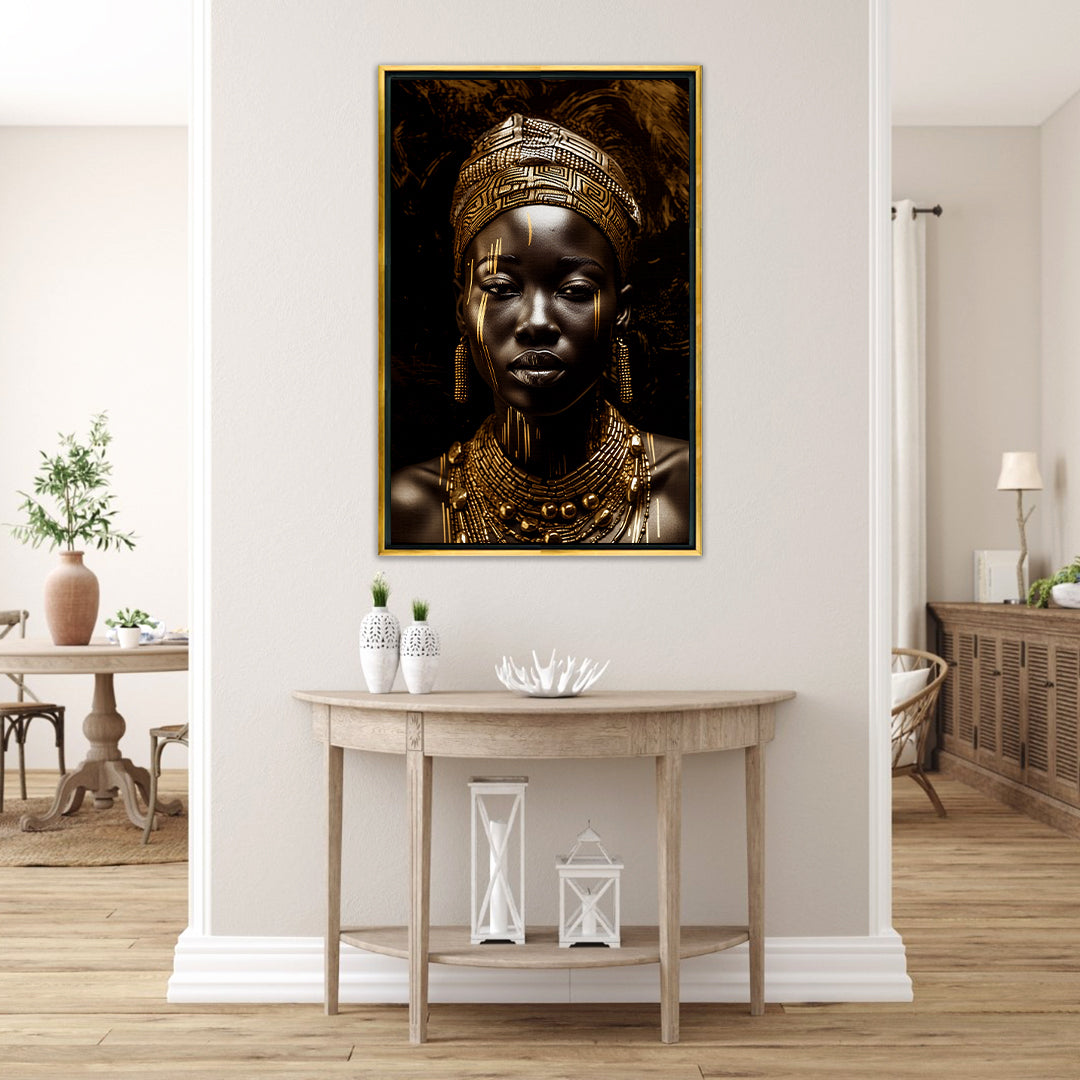 Canvas | Africana | Mujer | Frente | Decoración | Impresion Digital | Arte | Color | Dorado | Cuadro | Listo para Colgar | Varias Medidas | Minimalista Hogareño | Para Sala, Oficina, Hogar