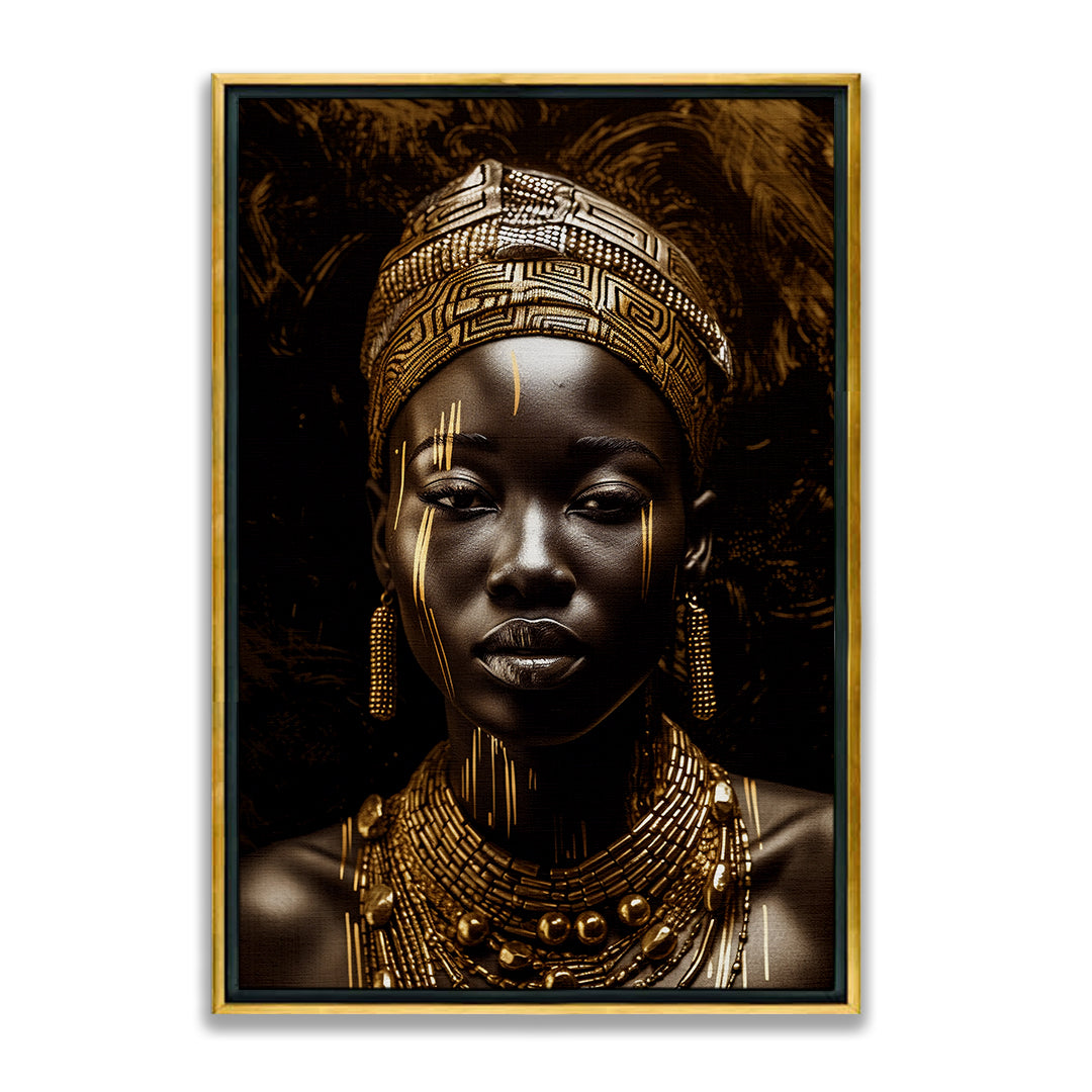 Canvas | Africana | Mujer | Frente | Decoración | Impresion Digital | Arte | Color | Dorado | Cuadro | Listo para Colgar | Varias Medidas | Minimalista Hogareño | Para Sala, Oficina, Hogar