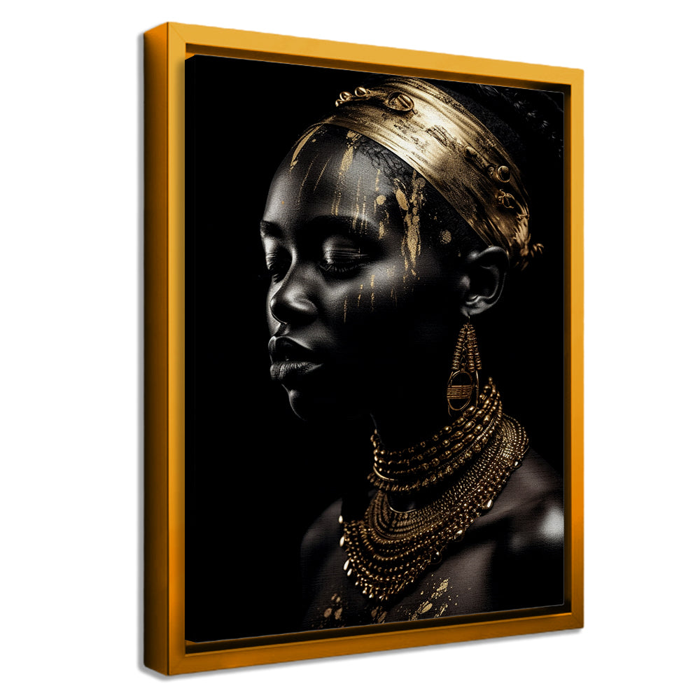 Cuadro | Mujer Africana Dormida | Arte Impreso | Decoración Minimalista | Listo para Colgar | Varios Tamaños | Retrato Femenino | Tonos Dorados | Diseño Perfecto