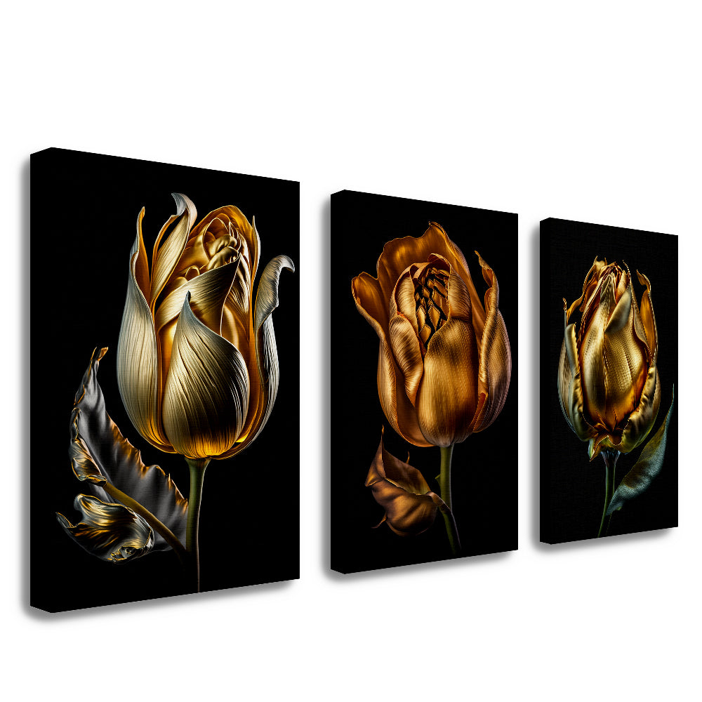 Canvas | Tulipanes | Set | Flores | Tonos Dorados | Decoración | Cuadro | Impresion Digital | Arte | Listo para Colgar | Varias Medidas | Moderno Minimalista | La Elegancia Florece en Tulipanes