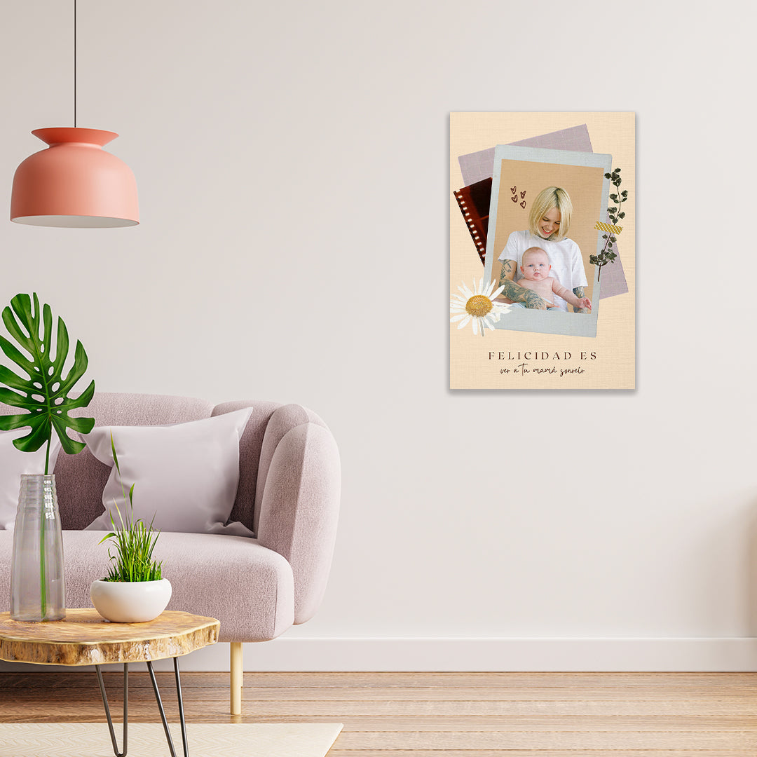 Canvas/Cuadro Decorativo | Diseño Personalizable: Felicidad es ver a tu mamá sonreir | Para 1 Fotografía.
