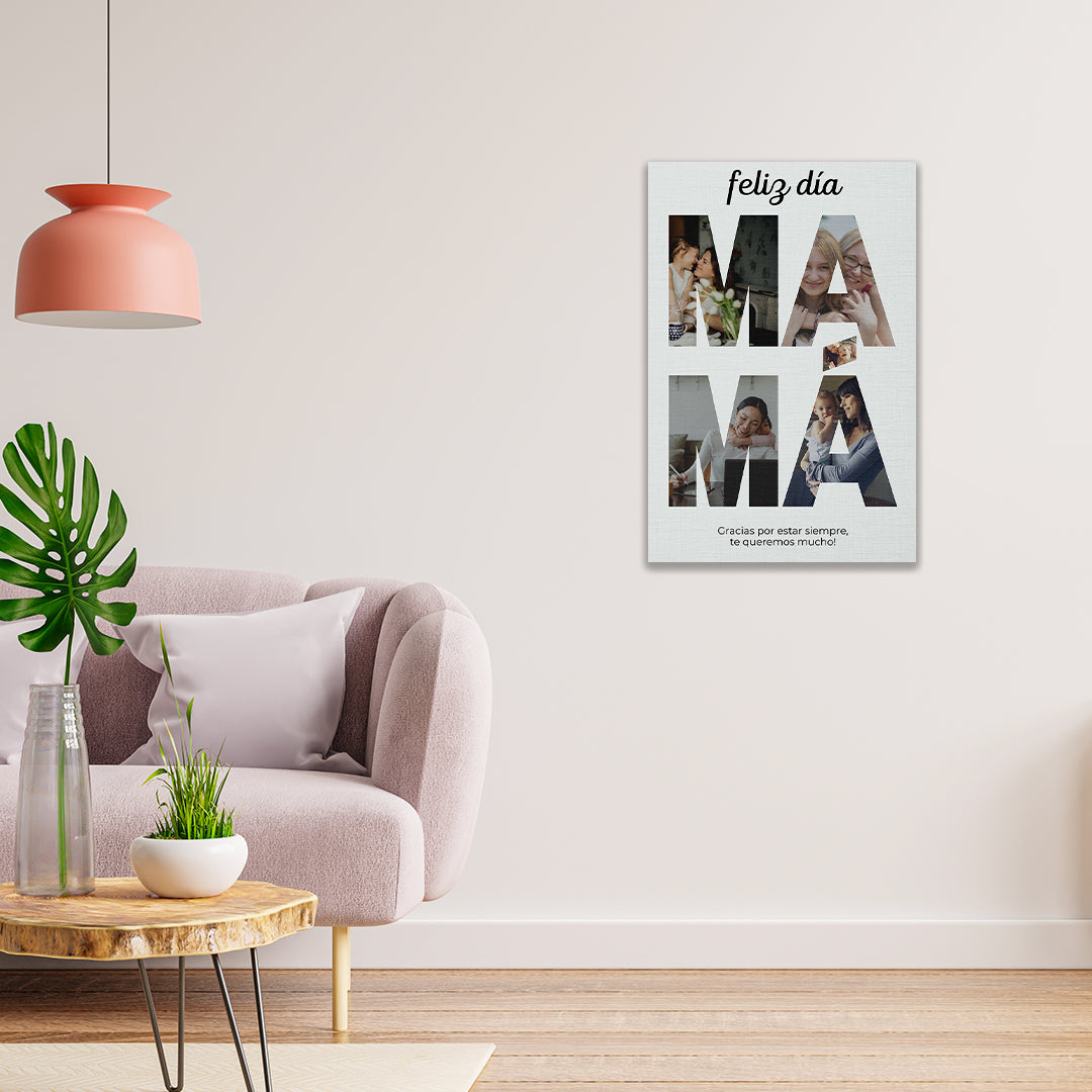 Canvas/Cuadro Decorativo | Diseño Personalizable: Feliz día, mamá | Para 4 Fotografías.