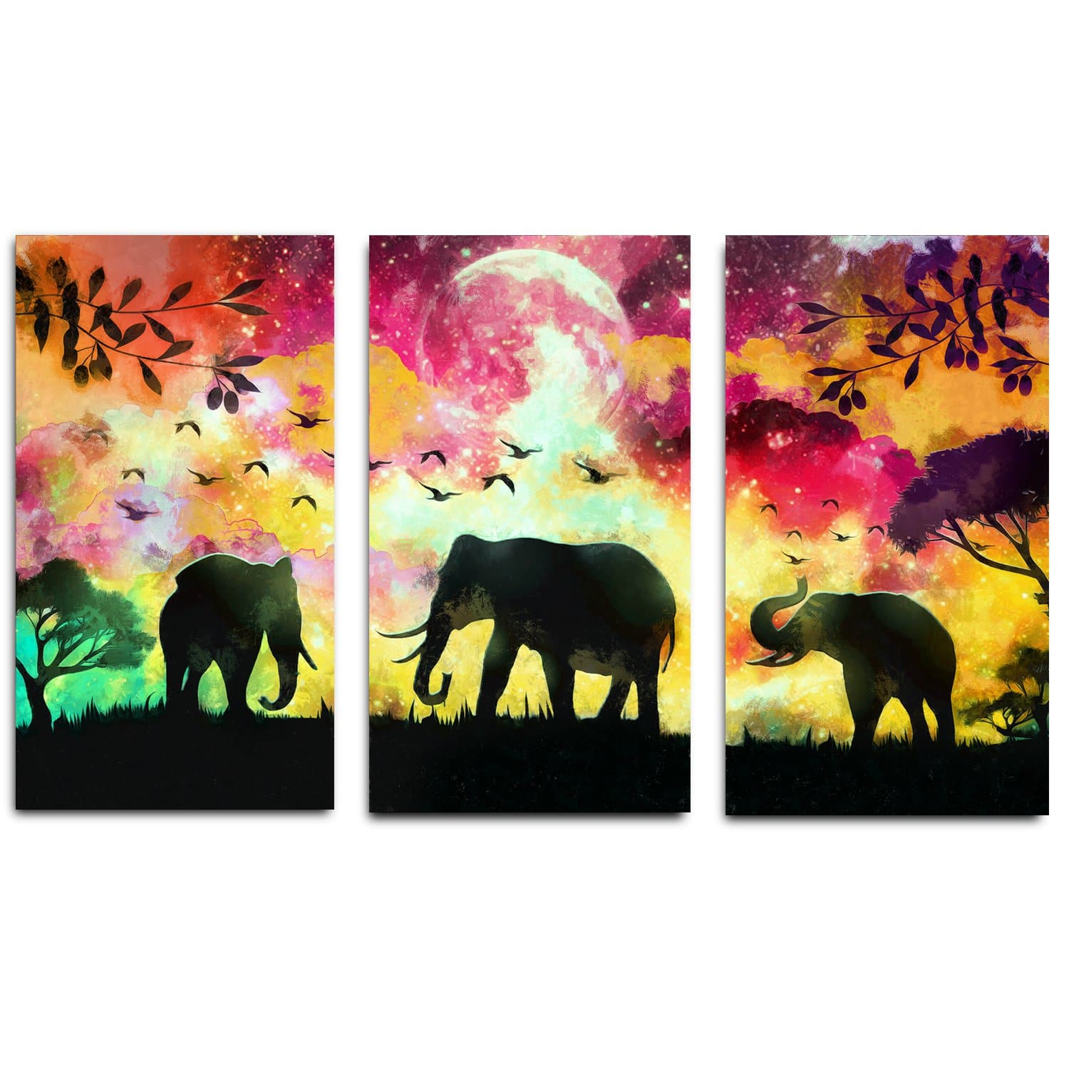 Set de Cuadros Elefantes Noche - Maxigráfica Shop