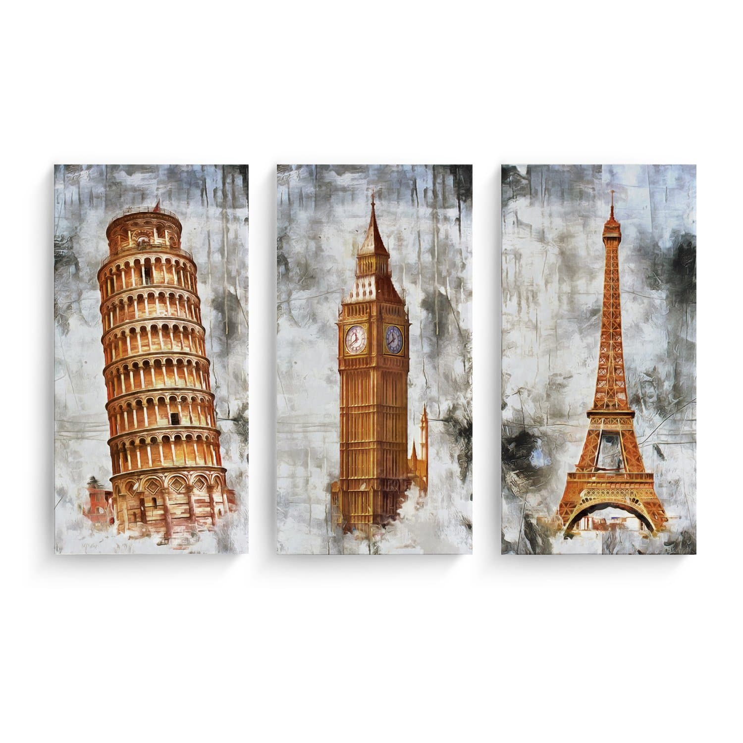 Set 3 Canvas Big Ben, Torre Eiffel Torre de Pisa - Maxigráfica Shop