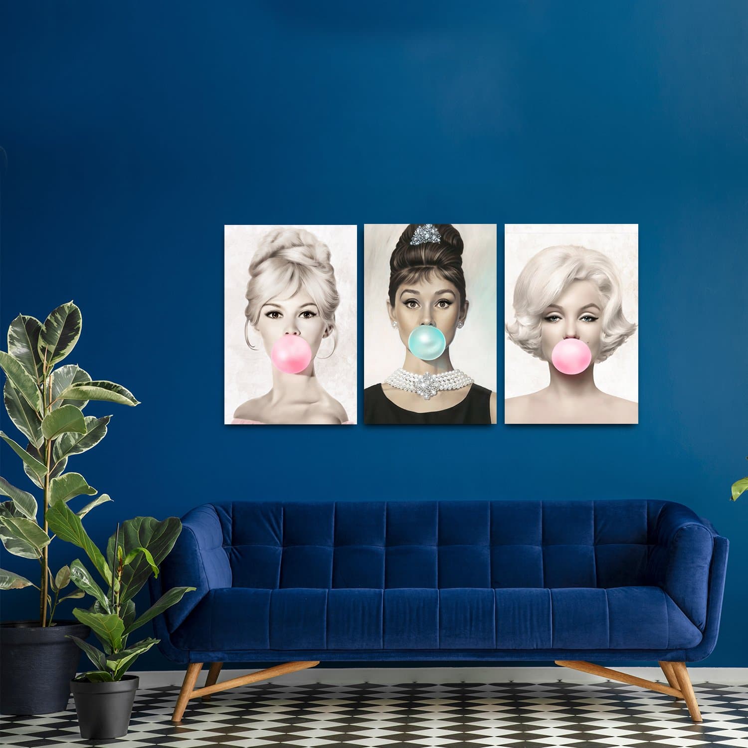 Set 3 Cuadros Canvas Marilyn Monroe Audrey Hepburn Brigitte Bardot Gum - Maxigráfica Shop